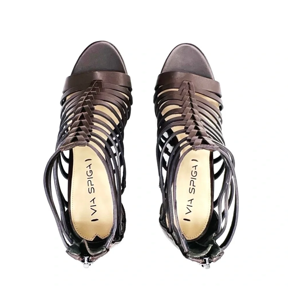 Via Spiga Walena Chunky Cage Platform Wedge Sandal Brown Leather Size 5.5 New